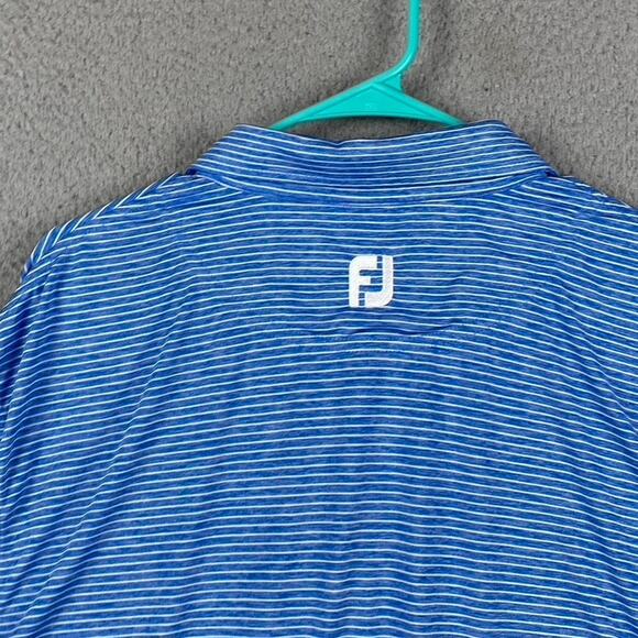 Footjoy Fj Golf Polo Shirt Men's Large Blue Striped Athletic Performance Causal - Picture 11 of 11